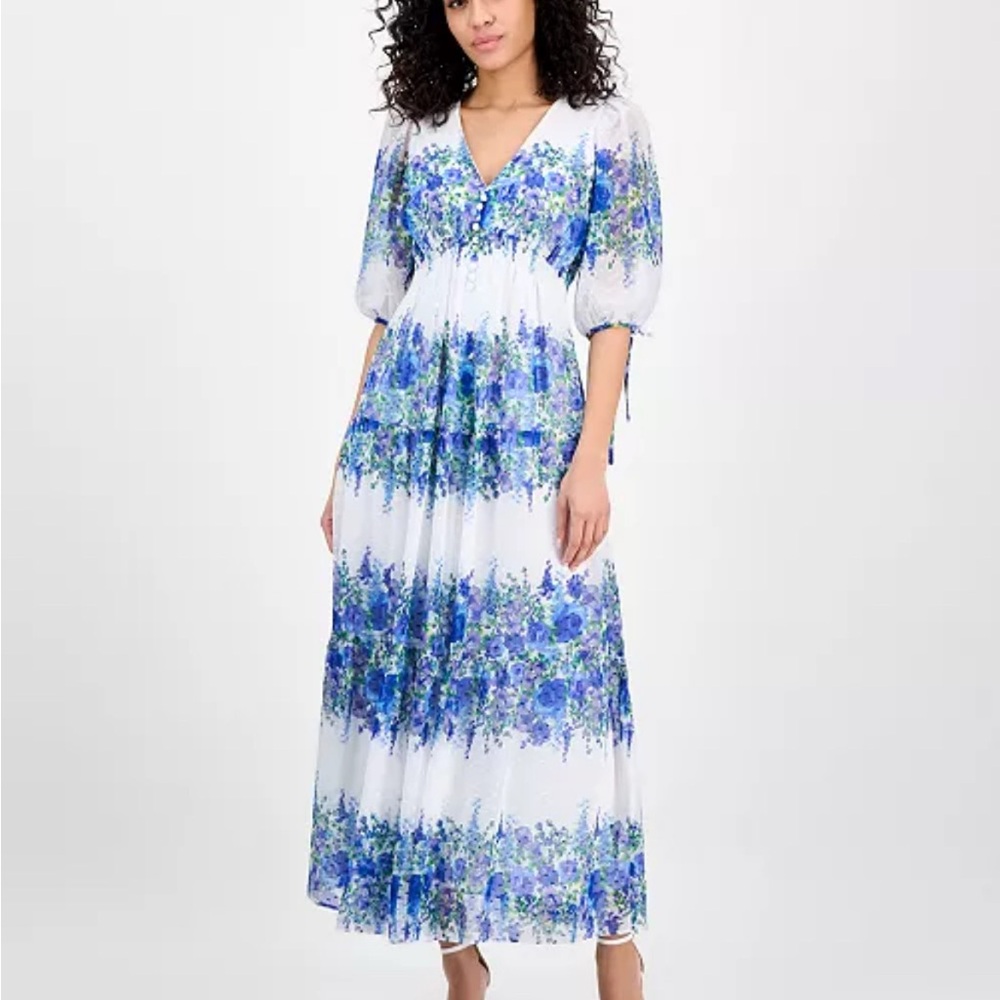 Taylor Blue and White Floral Maxi Dress